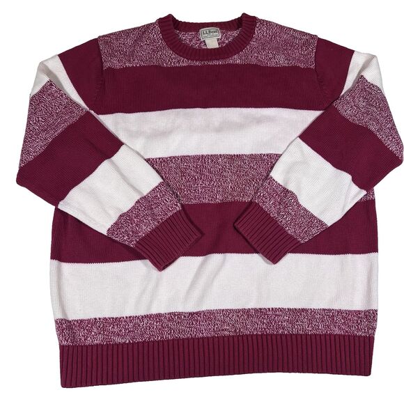 LL Bean Red White Stripe Knit Cotton Pulloever Crew Neck Sweater Men's XXL Reg - Picture 1 of 6